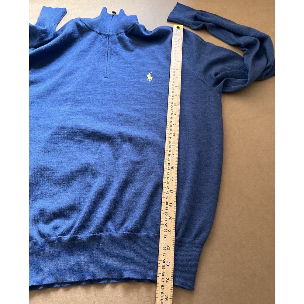 Polo Ralph Lauren Merino Wool Quarter Zip Sweater Heathered Blue M Italian Yarn - Picture 10 of 16